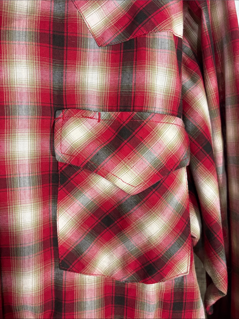 Vintage Plains Western Red Plaid Men's Shirt - Picture 5 of 9